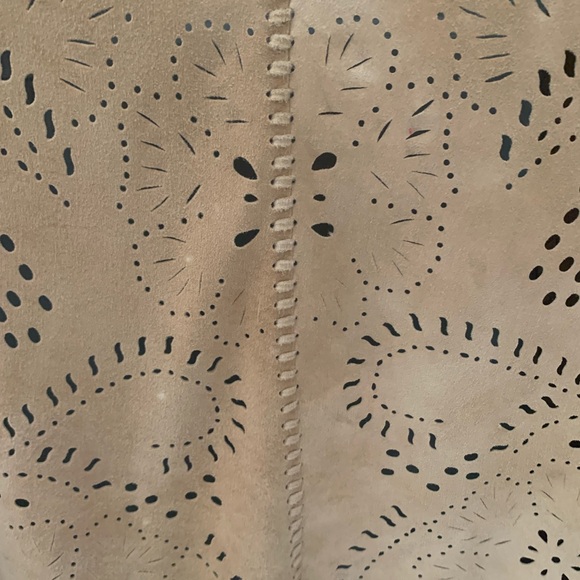 Beige Tan Fringe Suede like Shawl Wrap - Picture 4 of 12